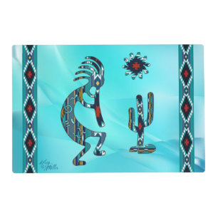 Turquoise Kokopelli And Cactus Placemat