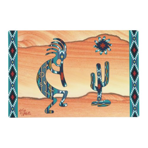 Turquoise Kokopelli And Cactus Placemat
