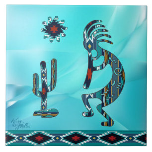 Turquoise Kokopelli Ceramic Tile