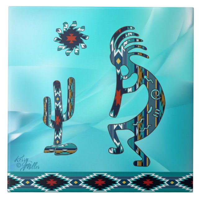 Turquoise Kokopelli Ceramic Tile (Front)