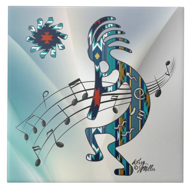 Turquoise Kokopelli Ceramic Tile (Front)