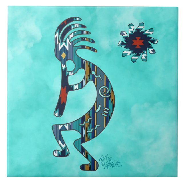 Turquoise Kokopelli Ceramic Tile (Front)