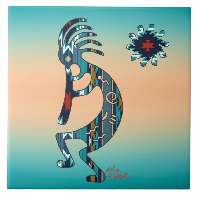 Turquoise Kokopelli Ceramic Tile (Front)