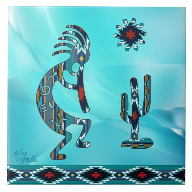 Turquoise Kokopelli Ceramic tile (Front)