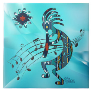 Turquoise Kokopelli Ceramic Tile