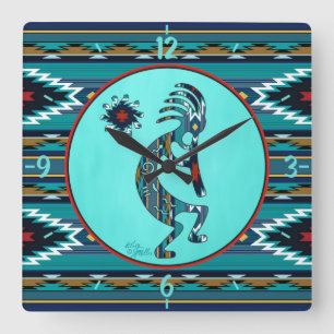 Turquoise Kokopelli Large Wall Clock