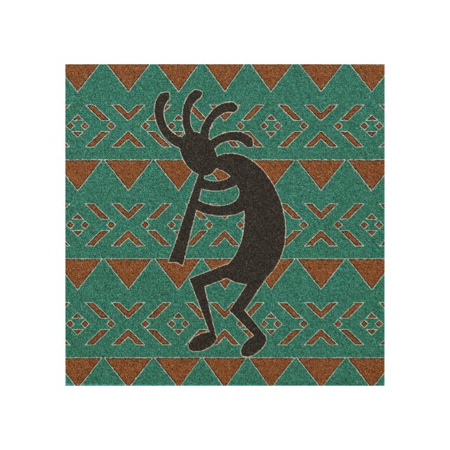 Turquoise Kokopelli Rustic Southwest Wood Wall Decor (Front)
