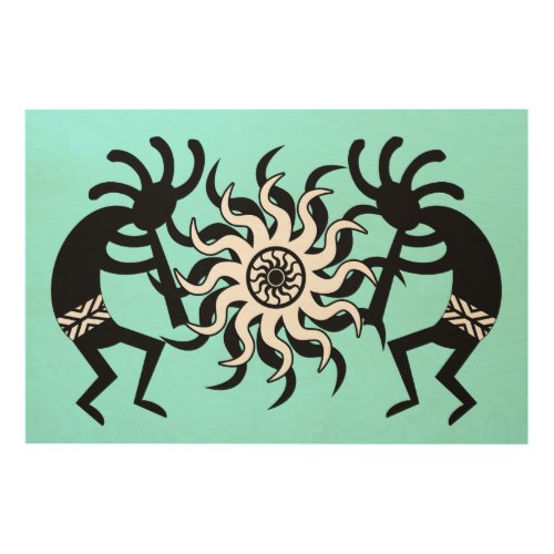 Turquoise Kokopelli Southwest Tribal Sun Wood Wall Art