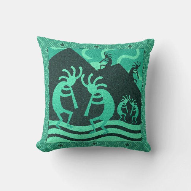 Turquoise Kokopelli Throw Pillow (Front)