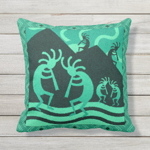 Turquoise Kokopelli Throw Pillow