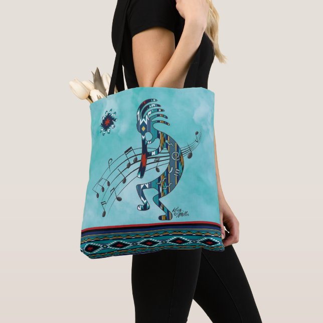 Turquoise Kokopelli Tote Bag (Close Up)