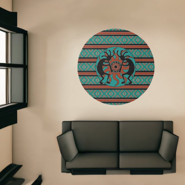 Turquoise Kokopelli Tribal Sun Southwest Rug (Insitu (Indoor 1))