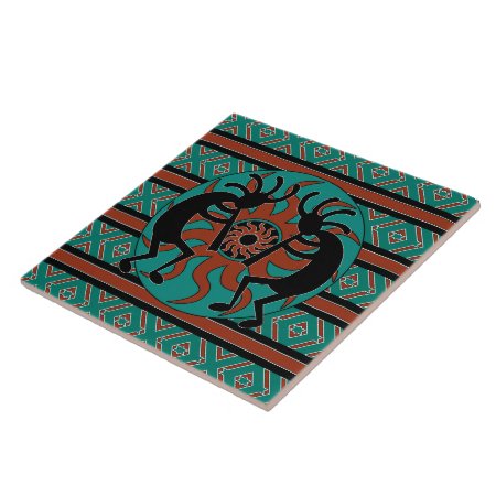 Turquoise Kokopelli Tribal Sun Southwest Tile