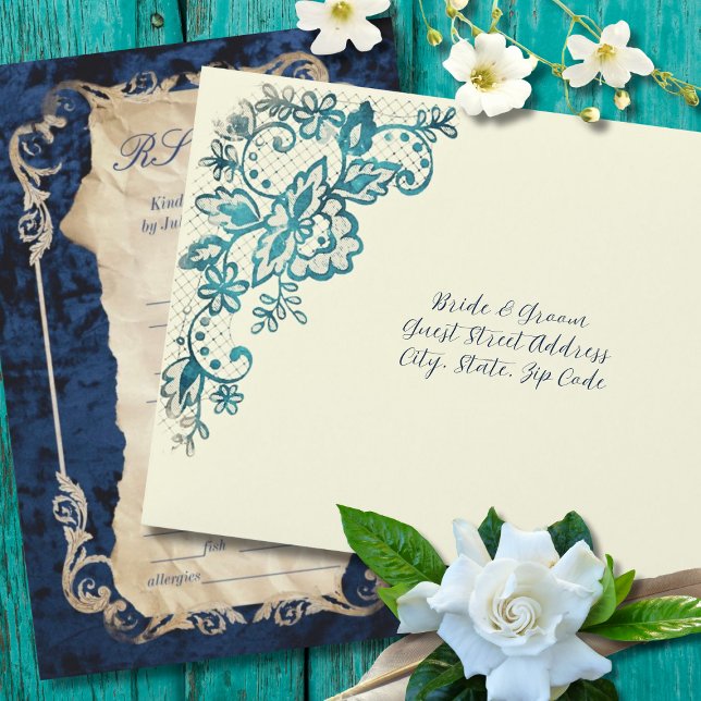 Turquoise Lace Floral Elegant Romantic RSVP Envelope (Creator Uploaded)