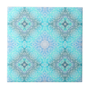 Turquoise Lace Mandala Ceramic Tile