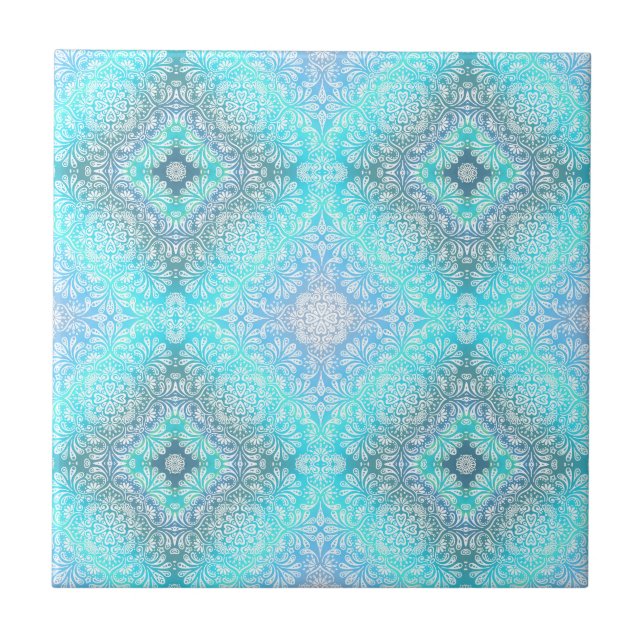 Turquoise Lace Mandala Ceramic Tile (Front)