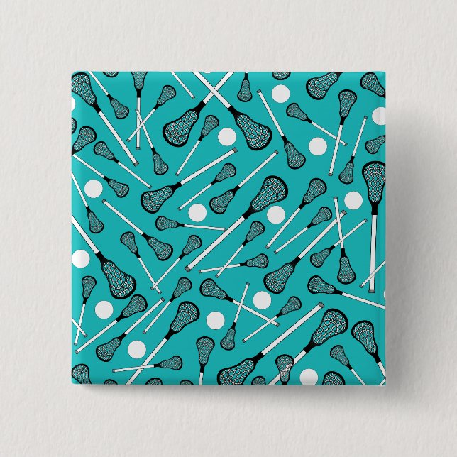 Turquoise lacrosse sticks pattern button (Front)