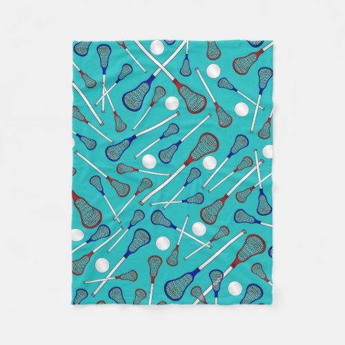 Turquoise lacrosse sticks pattern fleece blanket