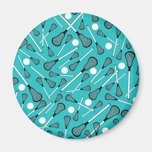 Turquoise lacrosse sticks pattern magnet (Front)