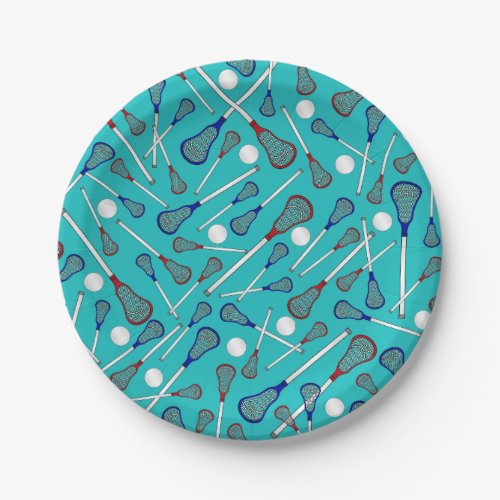 Turquoise lacrosse sticks pattern paper plates