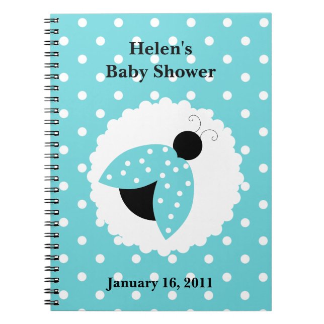 Turquoise Ladybug Baby Shower Notebook (Front)