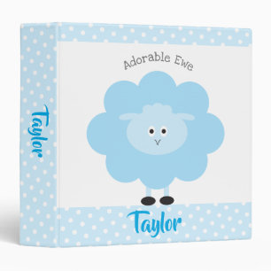 Turquoise Lamb Adorable Ewe Script Name School 3 Ring Binder