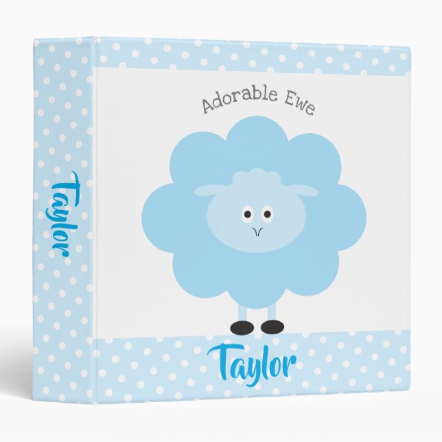 Turquoise Lamb Adorable Ewe Script Name School 3 Ring Binder (Front/Spine)