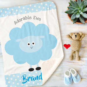 Turquoise Lamb Baby Boy Adorable Ewe Script Name Sherpa Blanket