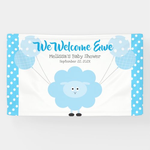 Turquoise Lamb Balloon Boy Baby Shower Cute Kawaii Banner