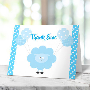 Turquoise Lamb Balloons Boy Baby Shower Cute Sweet Letterpress Thank You Card
