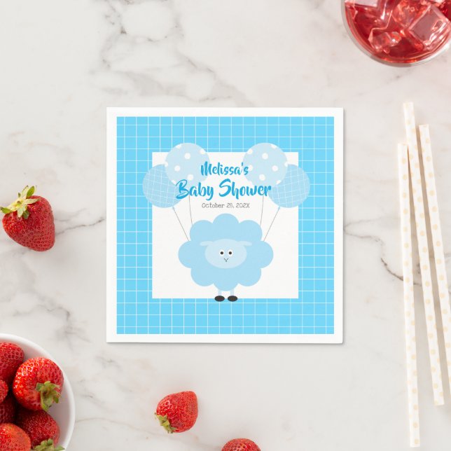 Turquoise Lamb Boy Baby Shower Cute Modern Kawaii Napkins (Insitu)