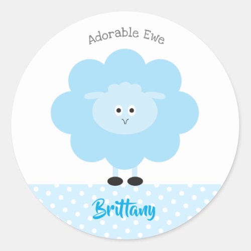 Turquoise Lamb Modern Adorable Ewe Fun Name School Classic Round Sticker