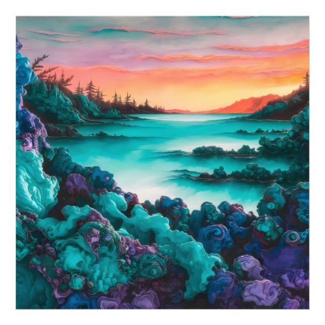 Turquoise Landscape with Alcohol Ink Detail  Photo Print (Front)