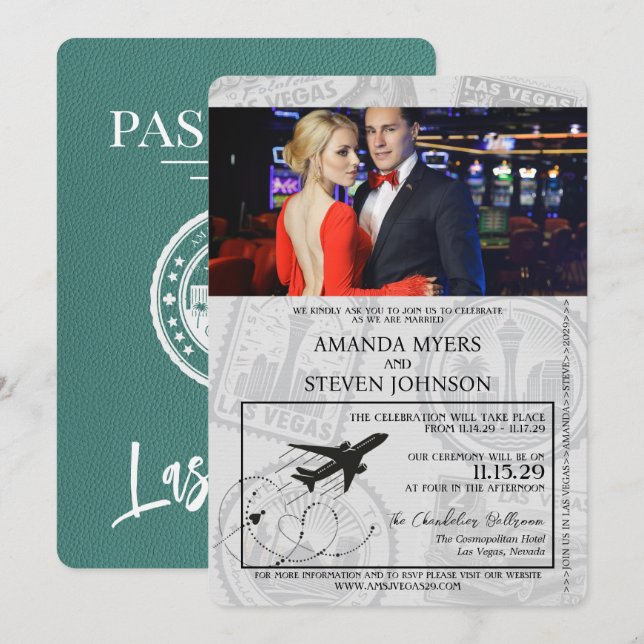 Turquoise Las Vegas Passport Wedding Invitation (Front/Back)