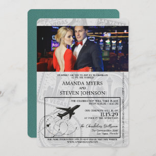 Turquoise Las Vegas Passport Wedding Invitation