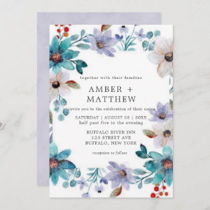 Turquoise Lavender Painted Florals Wedding Invite