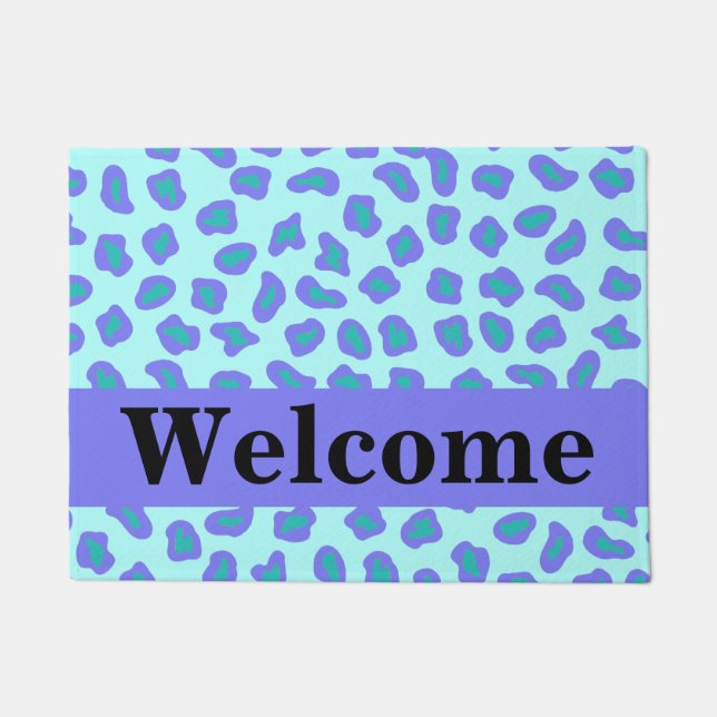 Turquoise Lavender Purple Leopard Skin Welcome Doormat (Front)
