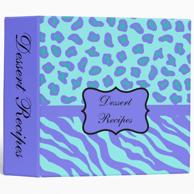 Turquoise & Lavender Zebra & Cheetah Customized 3 Ring Binder (Front/Spine)