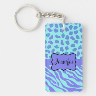 Turquoise & Lavender Zebra & Cheetah Customized Keychain
