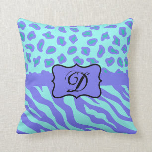 Turquoise & Lavender Zebra & Cheetah Customized Throw Pillow