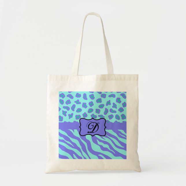 Turquoise & Lavender Zebra & Cheetah Customized Tote Bag (Front)