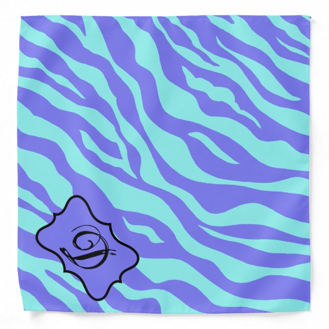 Turquoise Lavender Zebra Leopard Skin Monogram Bandana (Front)