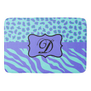 Turquoise Lavender Zebra Leopard Skin Monogram Bathroom Mat