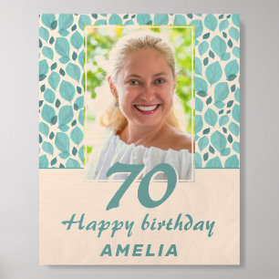 Turquoise Leaf Pattern 70th Birthday Wood Photo Tile