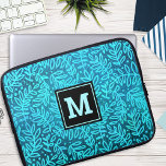 Turquoise leaf pattern monogram bold typography  laptop sleeve<br><div class="desc">A turquoise and blue ombre leaf foliage damask pattern on a rich, deep turquoise textured background adorns this modern, trendy and girly monogramed neoprene laptop sleeve. Customize this elegant sleeve with your monogram initial. Makes a chic and stylish statement every time you use it. This laptop sleeve comes in three...</div>