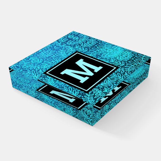 Turquoise leaf pattern monogram botanical modern paperweight (Angled)