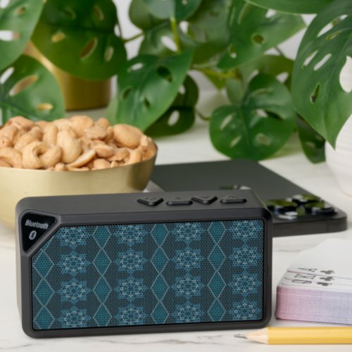 Turquoise Leafy floral Octagon and Diagonal patter Bluetooth Speaker