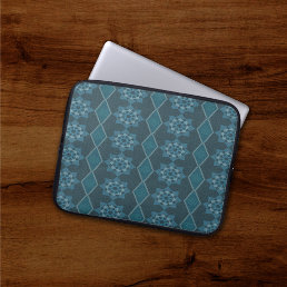 Turquoise Leafy floral Octagon and Diagonal patter Laptop Sleeve