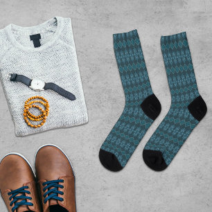 Turquoise Leafy floral Octagon and Diagonal patter Socks