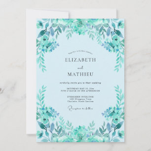 Turquoise Leafy Wedding Invitation